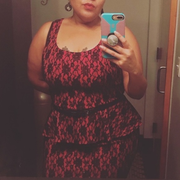 NWT- Rebel Wilson for Torrid Red & Black Lace Sleeveless Peplum Bodycon Dress 16 - Picture 12 of 15